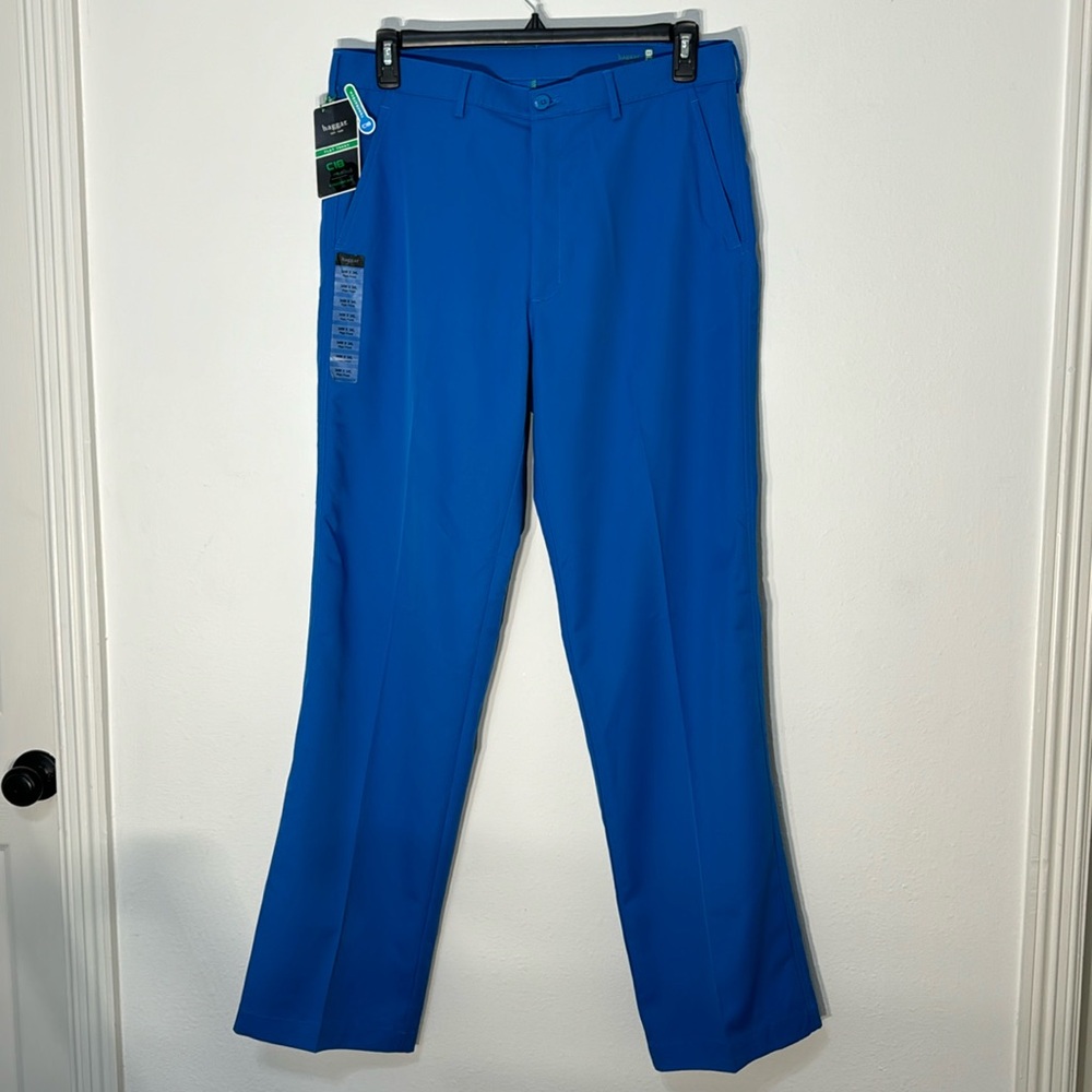 Men’s haggar pants flat front C18 straight fit blue color Size 34W 34L